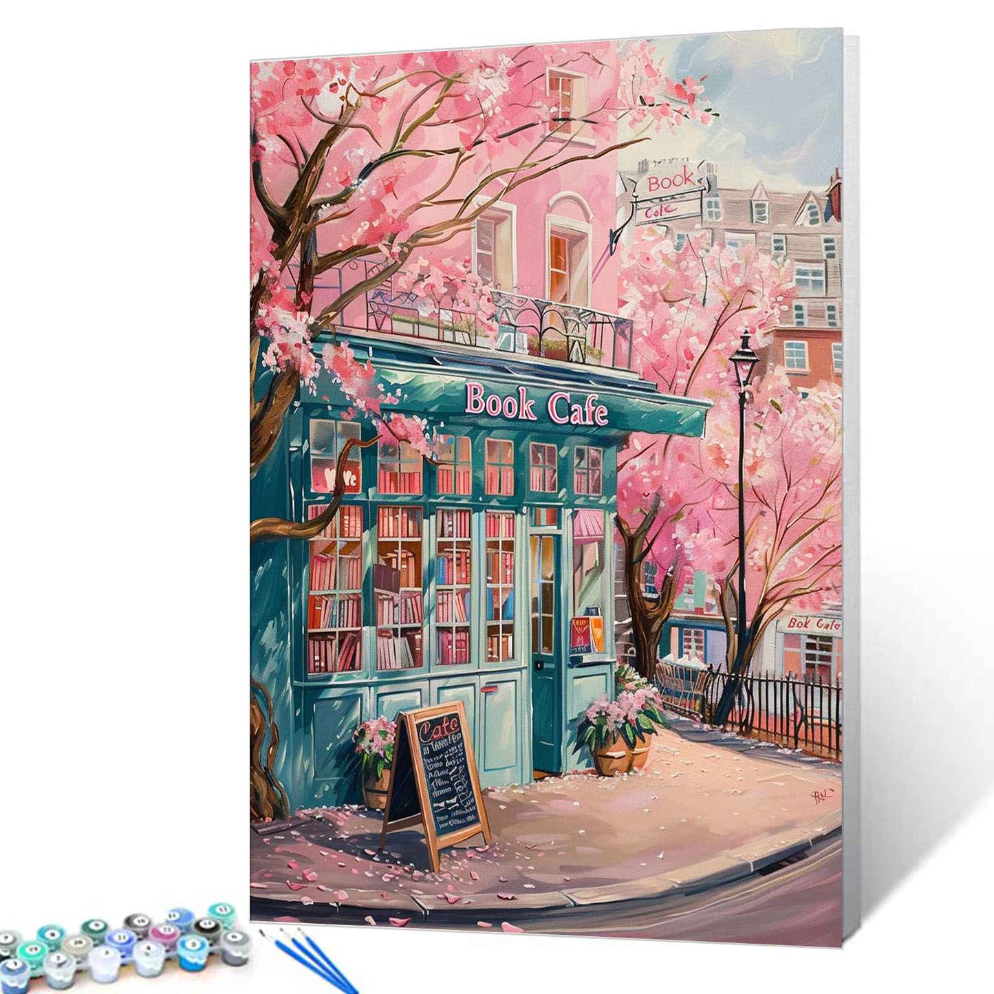 Charming Book Café with Blossoms Paint by Numbers