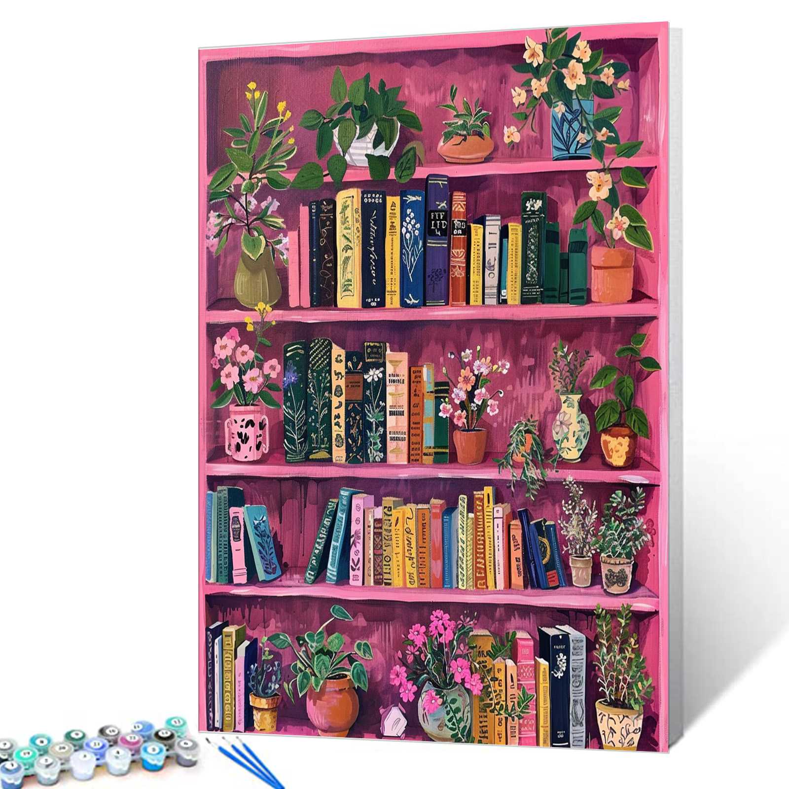 Floral Pink Bookshelf Paint by Numbers