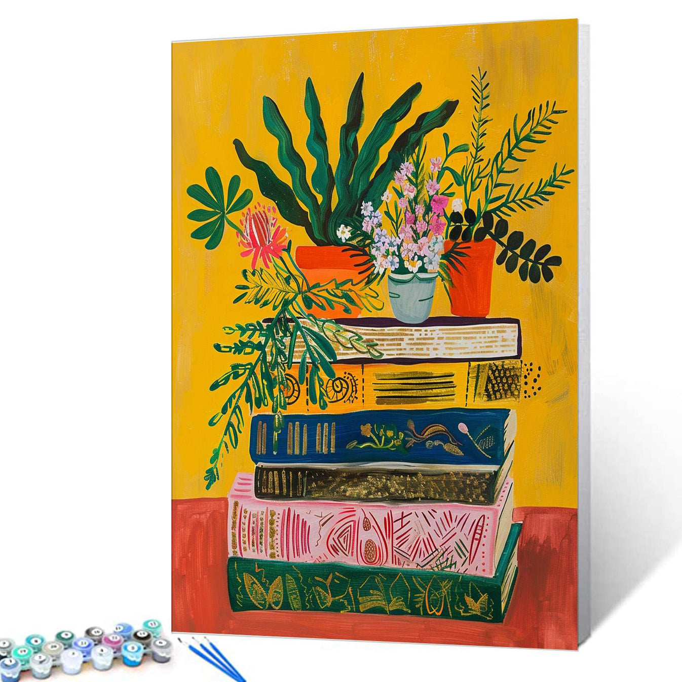 Stacked Books with Greenery Paint by Numbers Tucocoo