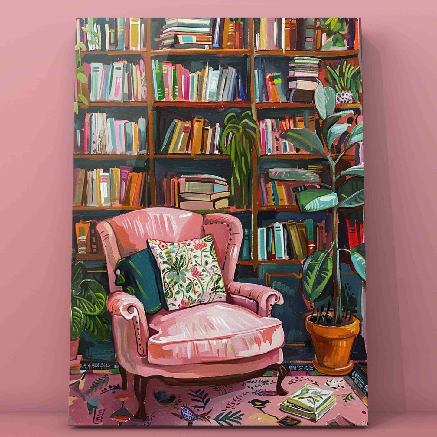 Elegant Pink Chair in Reading Nook Paint by Numbers