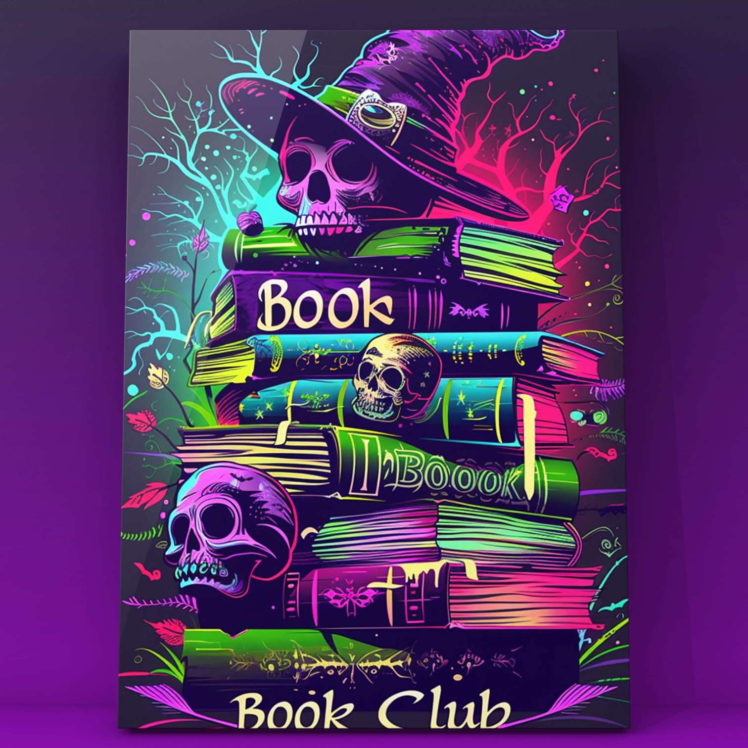 Neon Skulls and Witch Hat Book Stack Paint by Numbers