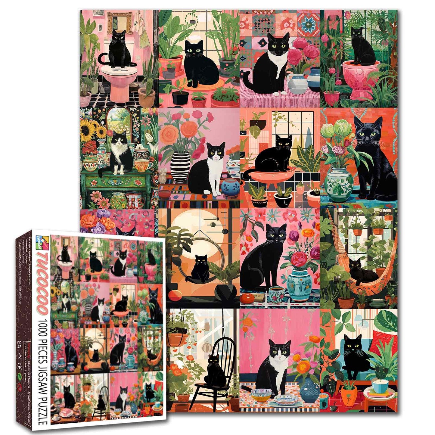 Botanical Black Cat Home Collection Jigsaw Puzzle