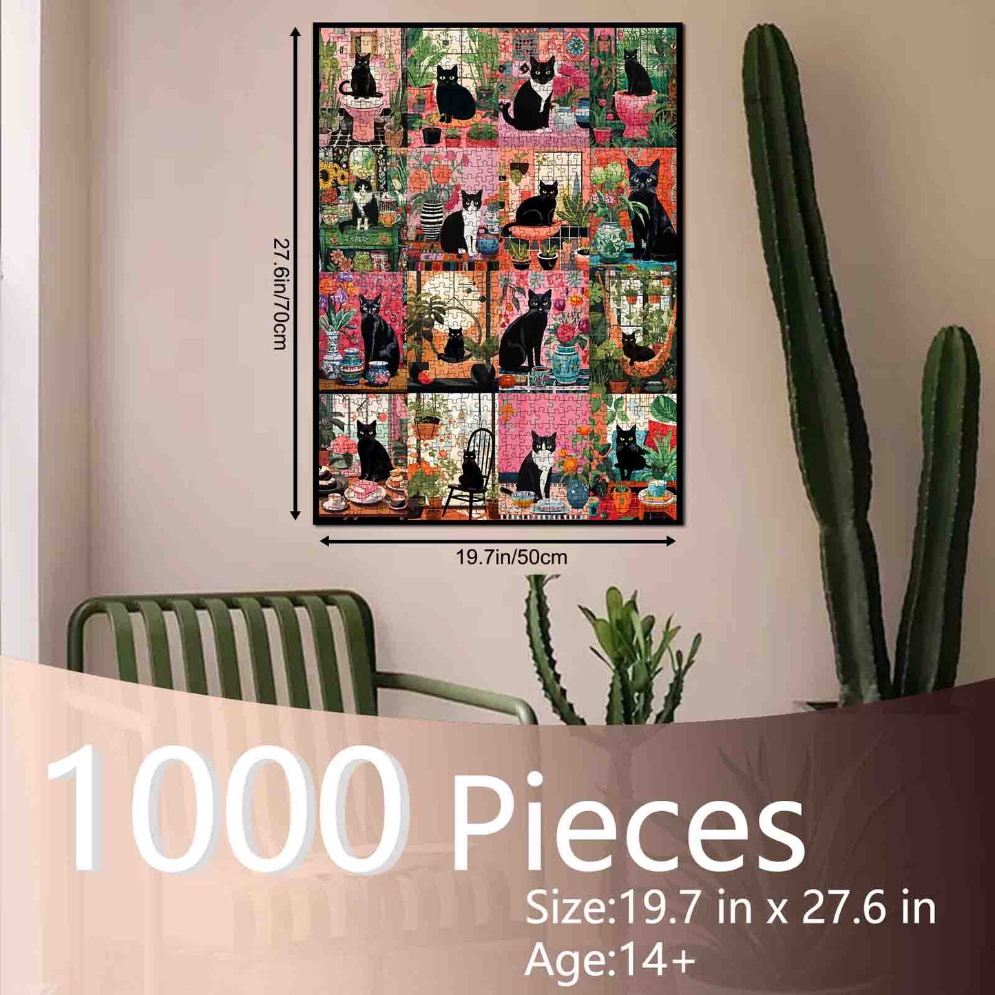 Botanical Black Cat Home Collection Jigsaw Puzzle