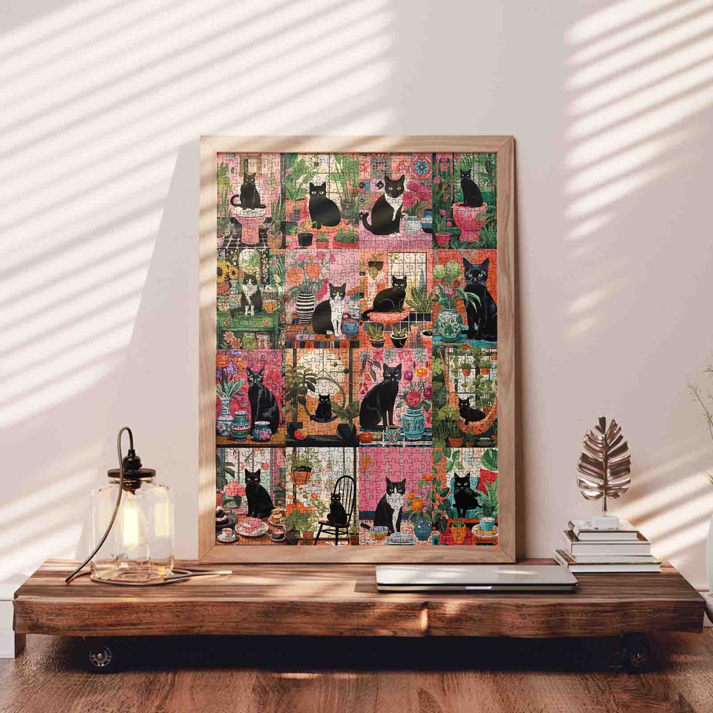 Botanical Black Cat Home Collection Jigsaw Puzzle