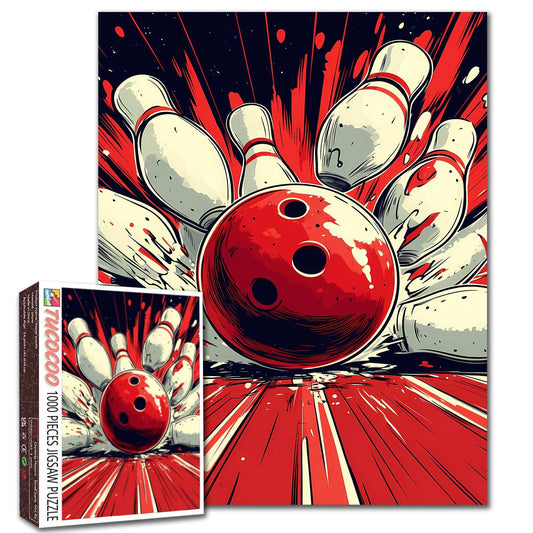 Bowling Strike Explosion Retro Art Jigsaw Puzzle