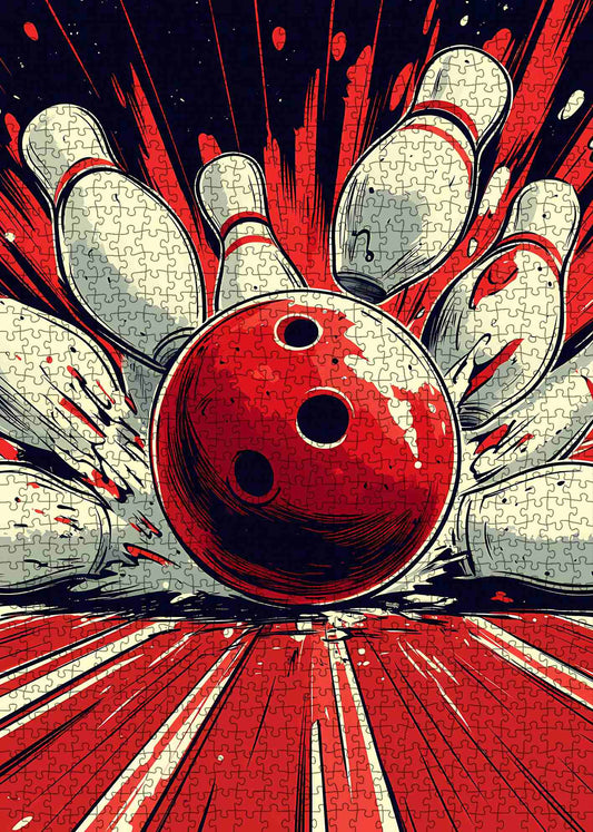 Bowling Strike Explosion Retro Art Jigsaw Puzzle