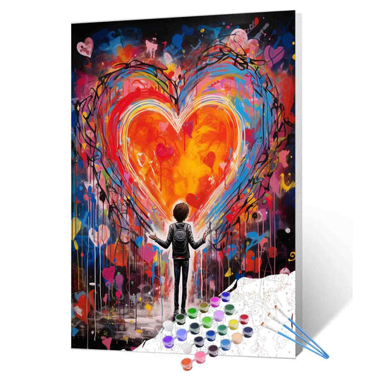Boy Facing Giant Heart Graffiti paint by numbers
