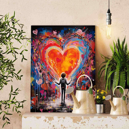 Boy Facing Giant Heart Graffiti paint by numbers