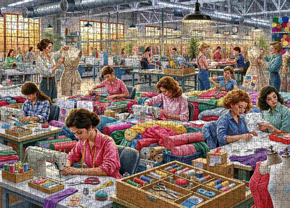 Busy Sewing Factory Workshop Jigsaw Puzzle