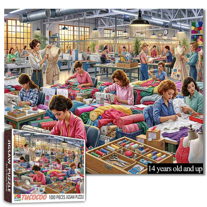 Busy Sewing Factory Workshop Jigsaw Puzzle