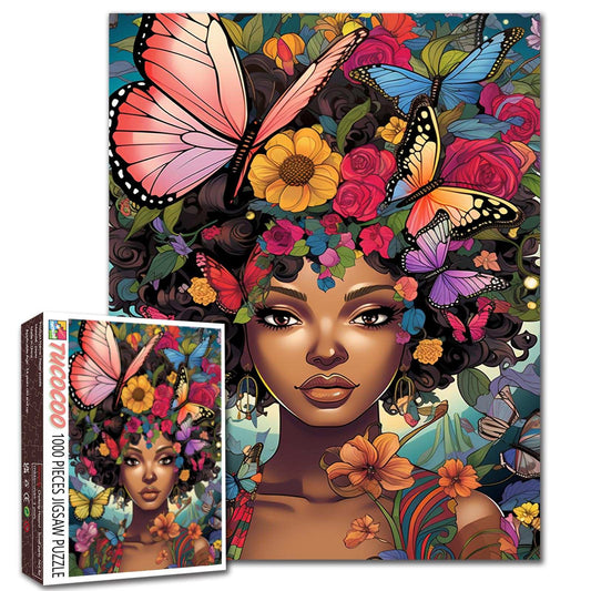 Butterfly Bloom African Beauty Portrait Jigsaw Puzzle
