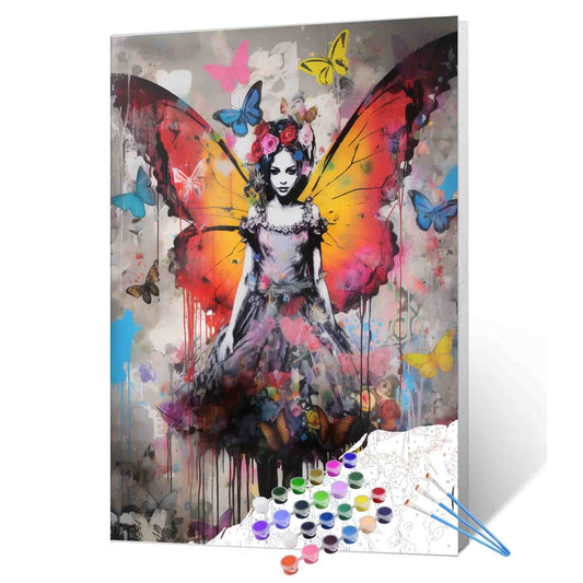 Butterfly Girl in Floral Dress Paint by Numbers