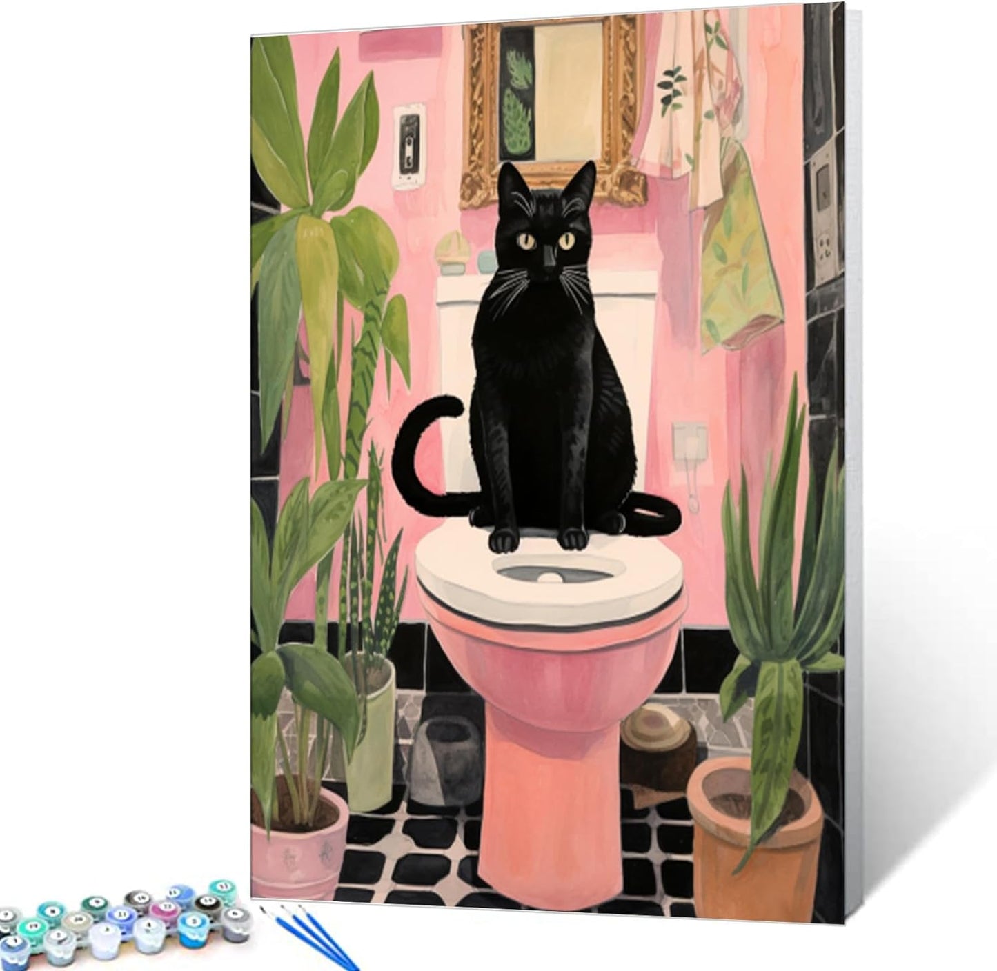 Chat noir assis sur les toilettes Peinture par numéros 