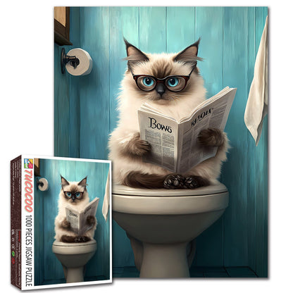 Cat Reading Newspaper on Toilet Jigsaw Puzzle