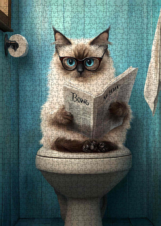 Cat Reading Newspaper on Toilet Jigsaw Puzzle