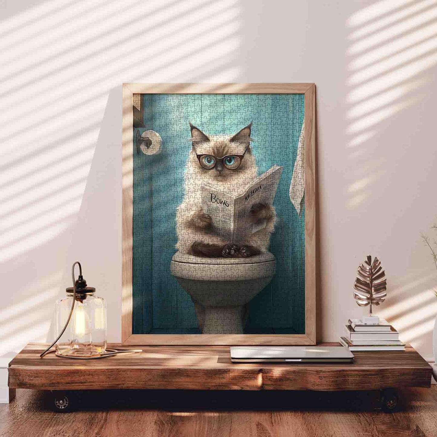 Cat Reading Newspaper on Toilet Jigsaw Puzzle