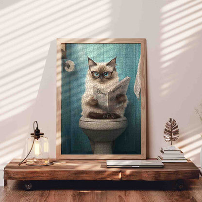 Cat Reading Newspaper on Toilet Jigsaw Puzzle