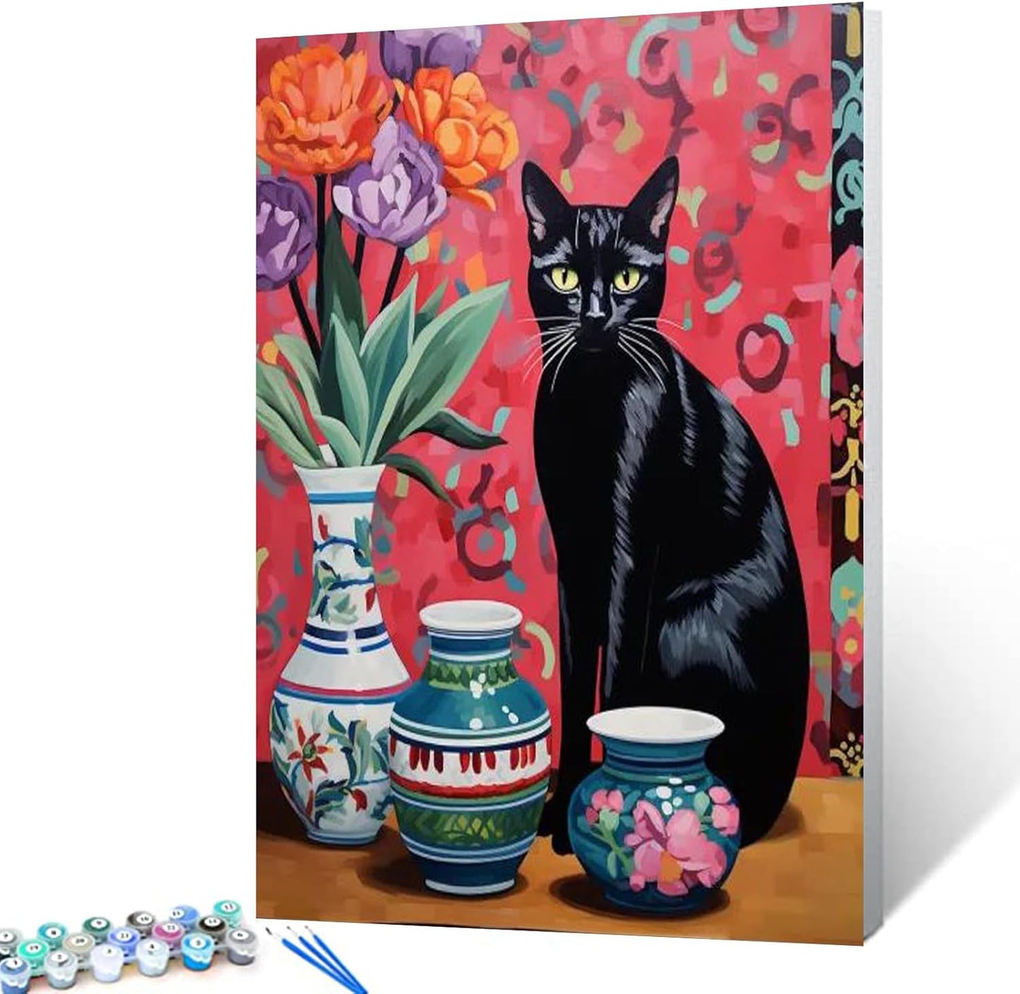 Black Cat and Three Vases Paint by Numbers