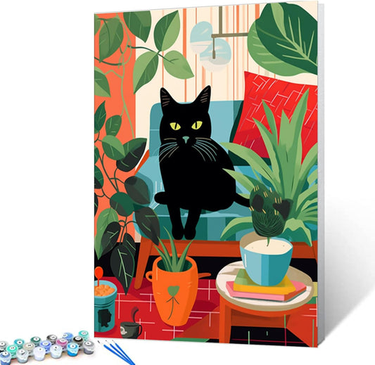 Black Cat Sit on Couch Paint by Numbers