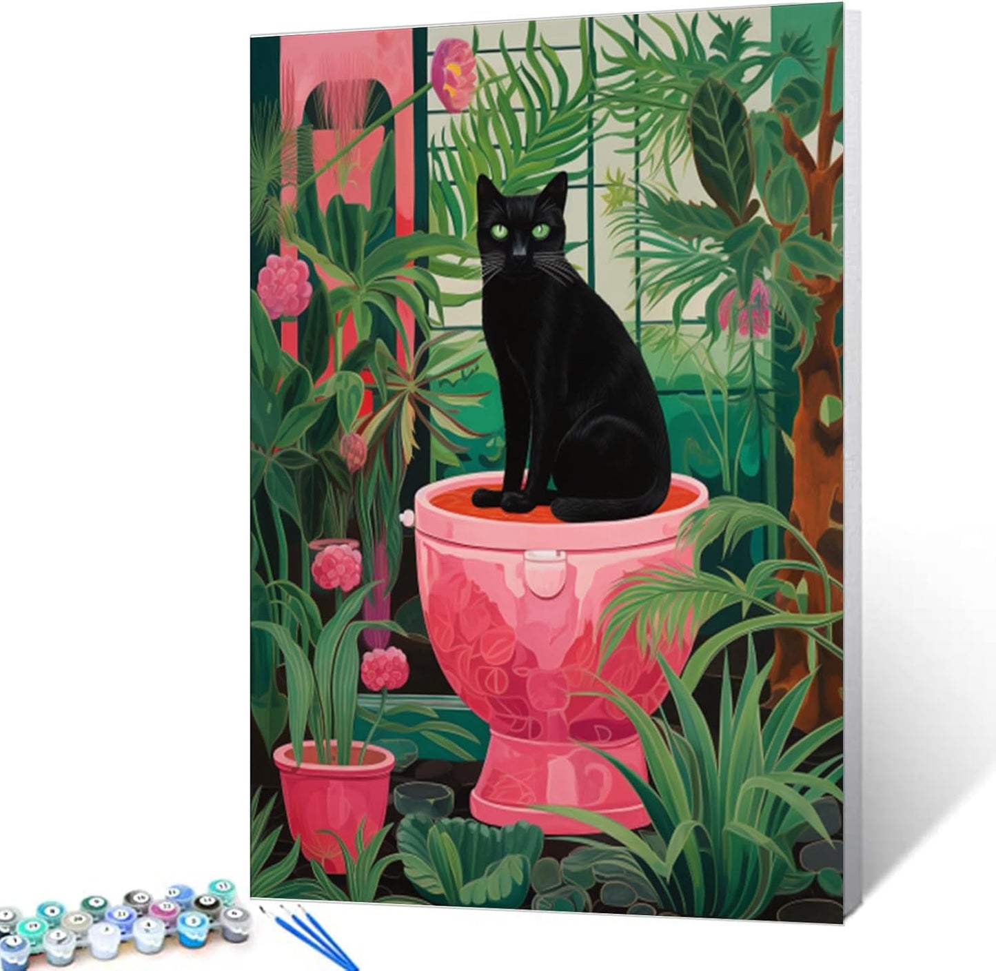 Black Cat on Big Flower pot Paint by Numbers