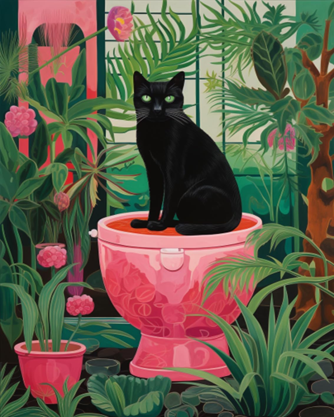 Black Cat on Big Flower pot Paint by Numbers