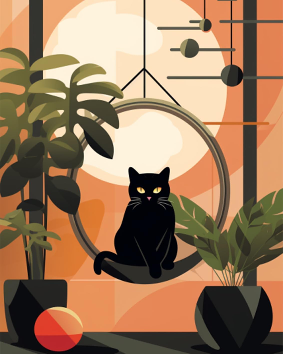 Cat and Plant Japanese Style  Paint by Numbers