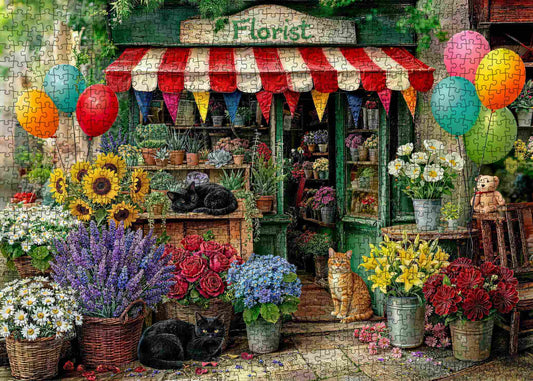 Cats at Charming Flower Shop Jigsaw Puzzle