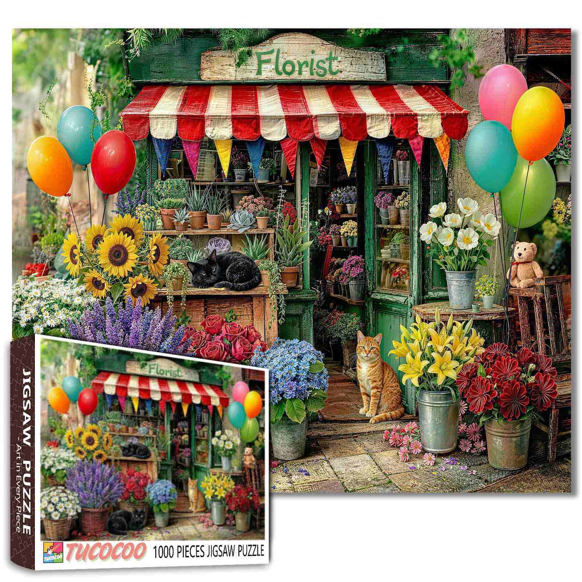 Cats at Charming Flower Shop Jigsaw Puzzle