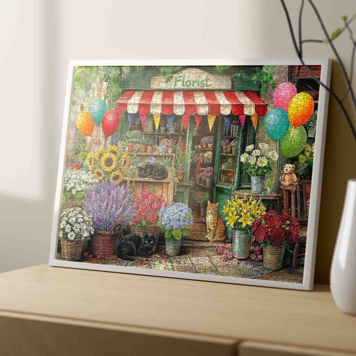 Cats at Charming Flower Shop Jigsaw Puzzle