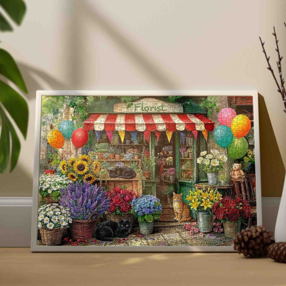 Cats at Charming Flower Shop Jigsaw Puzzle