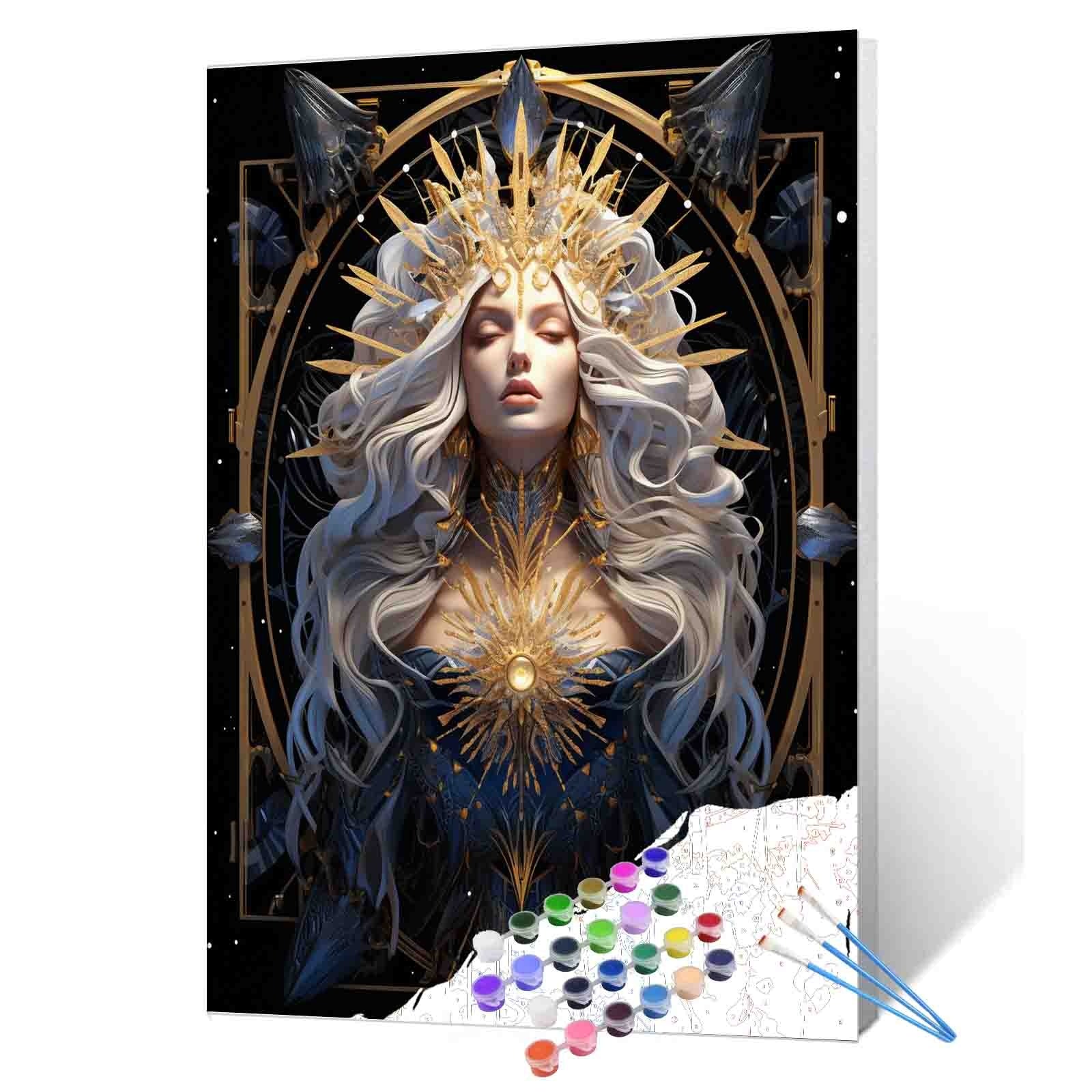 Celestial Goddess with Golden Crown Paint by Numbers