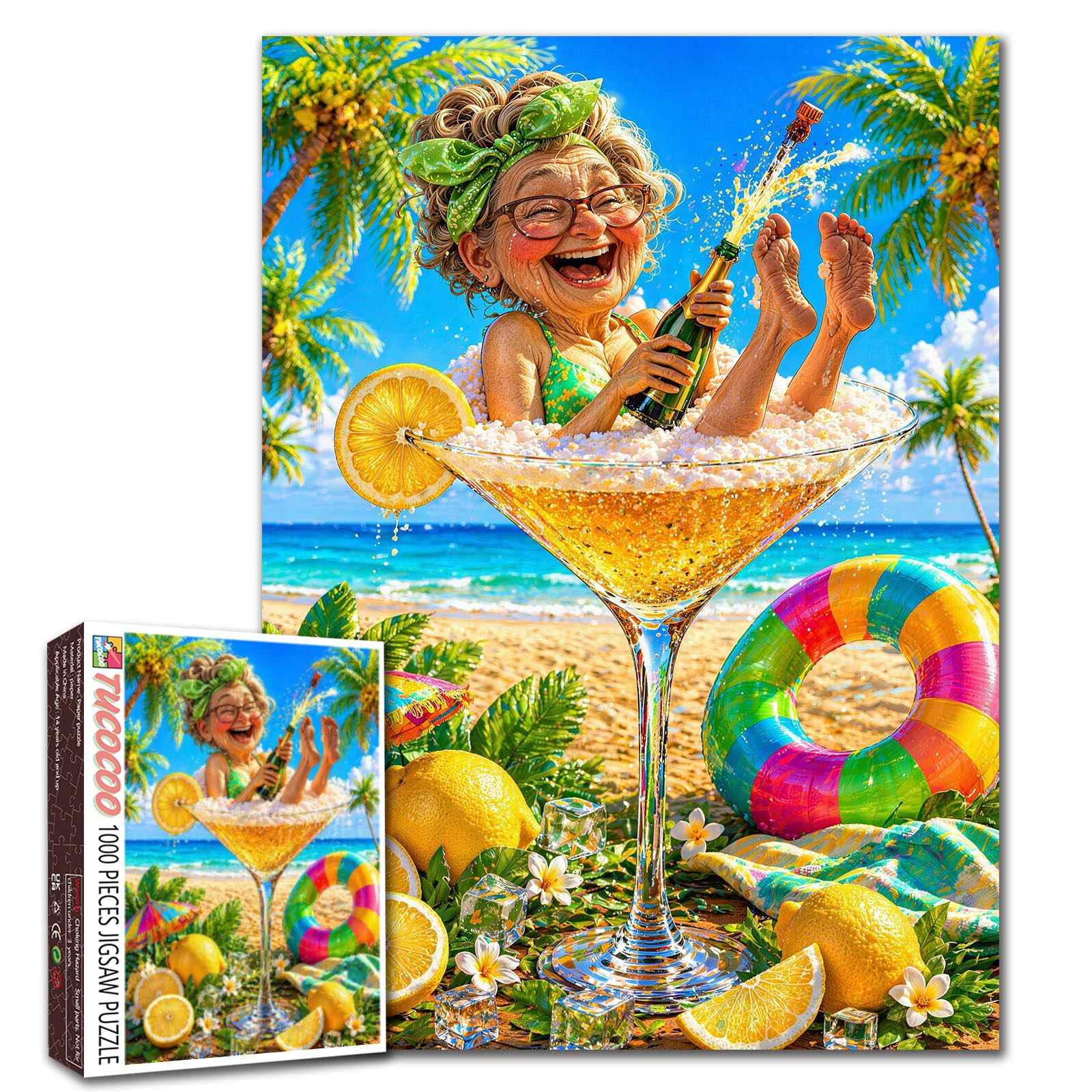Champagne Grandma Beach Vacation Jigsaw Puzzle