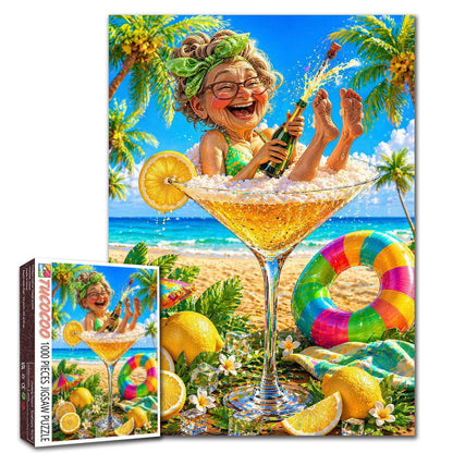 Champagne Grandma Beach Vacation Jigsaw Puzzle
