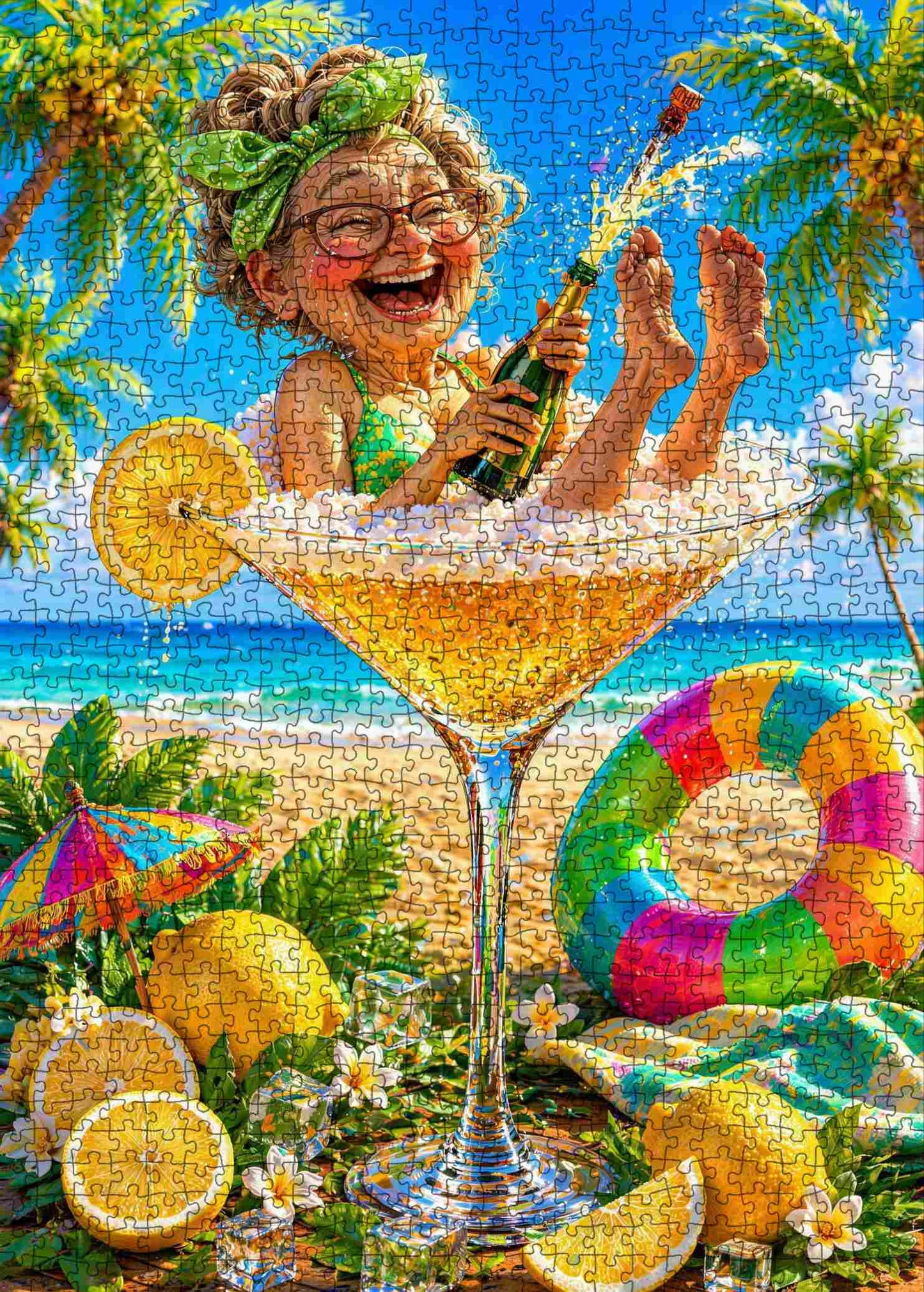 Champagne Grandma Beach Vacation Jigsaw Puzzle