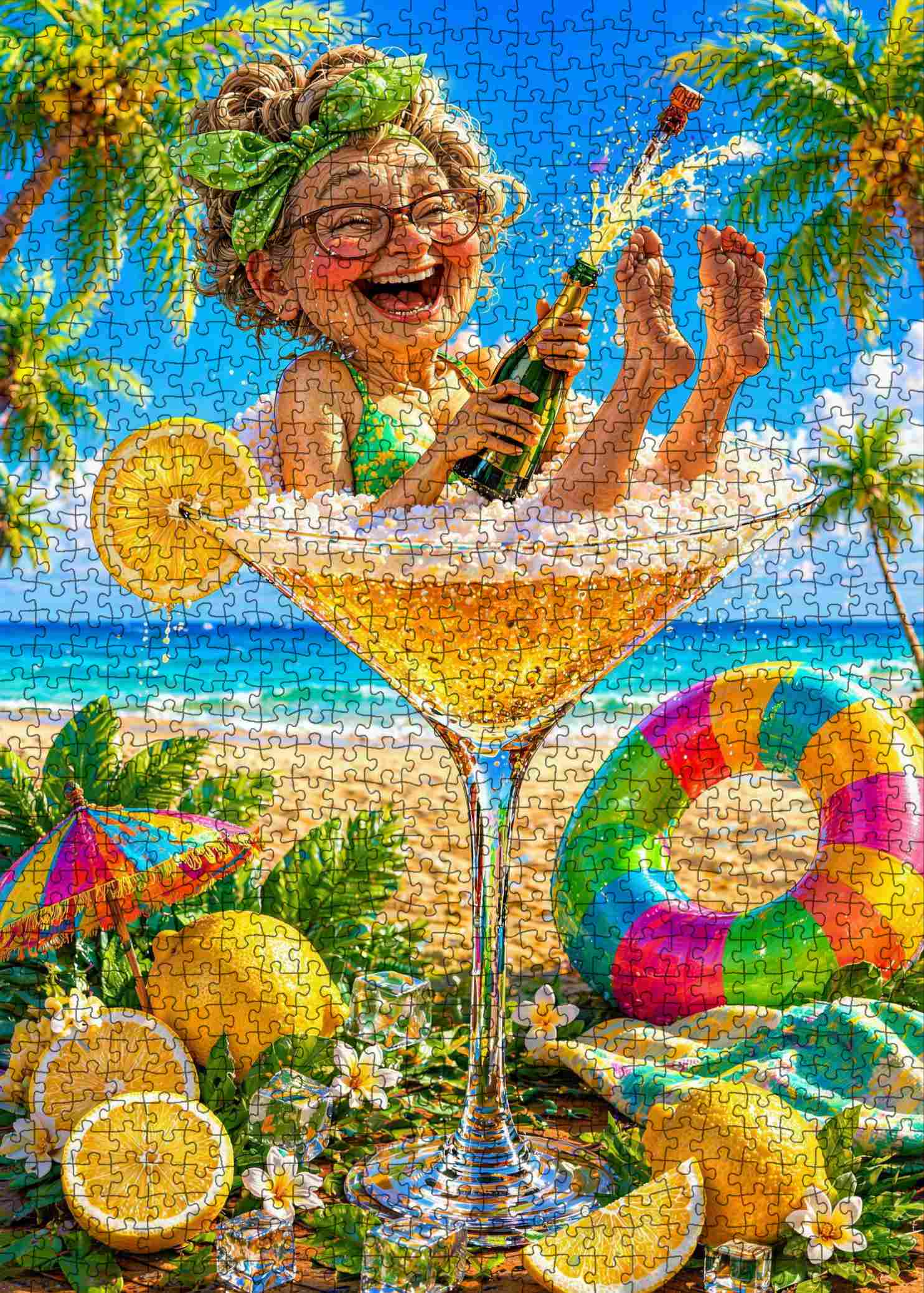 Champagne Grandma Beach Vacation Jigsaw Puzzle