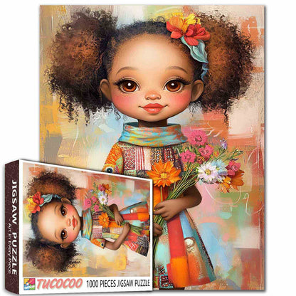 Charming Girl with Flower Bouquet Jigsaw Puzzle