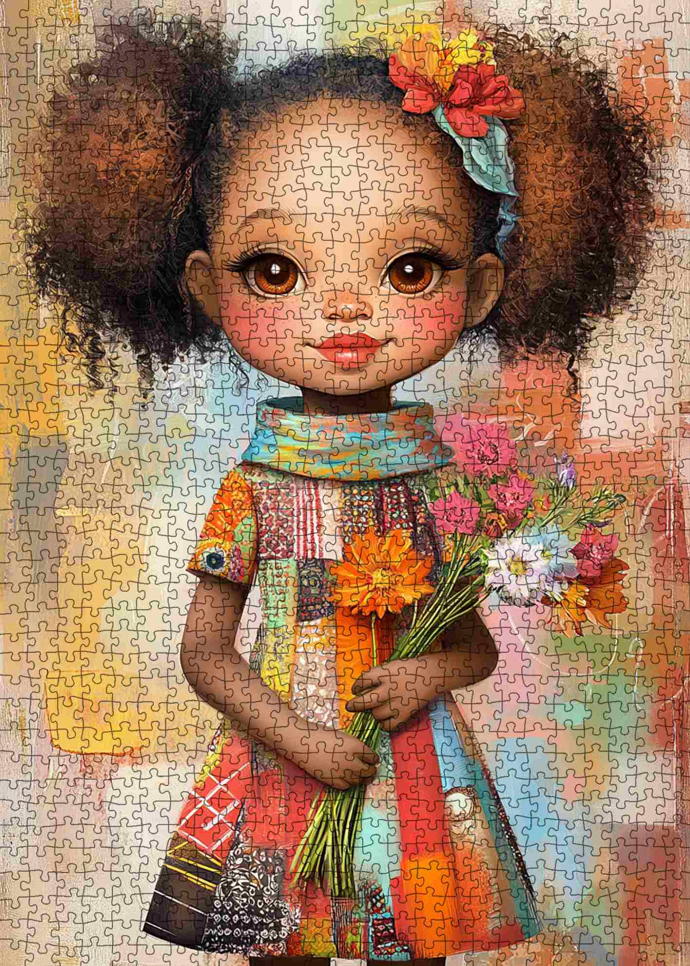 Charming Girl with Flower Bouquet Jigsaw Puzzle