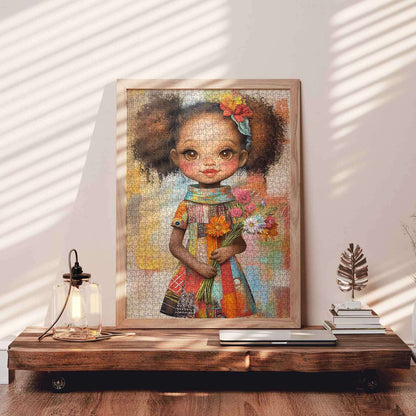 Charming Girl with Flower Bouquet Jigsaw Puzzle