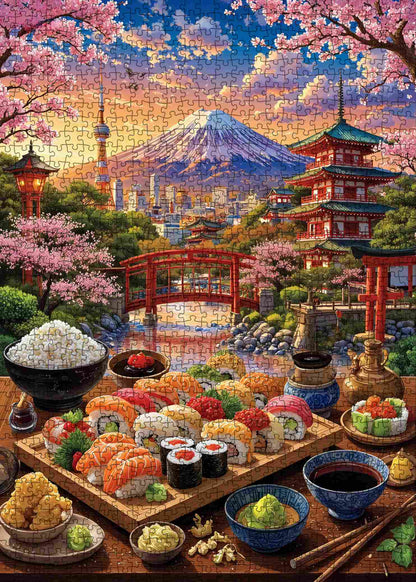 Cherry Blossom Sushi Japan Landscape Jigsaw Puzzle