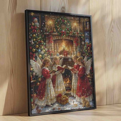 Christmas Angels Singing by the Fireplace Jigsaw Puzzle