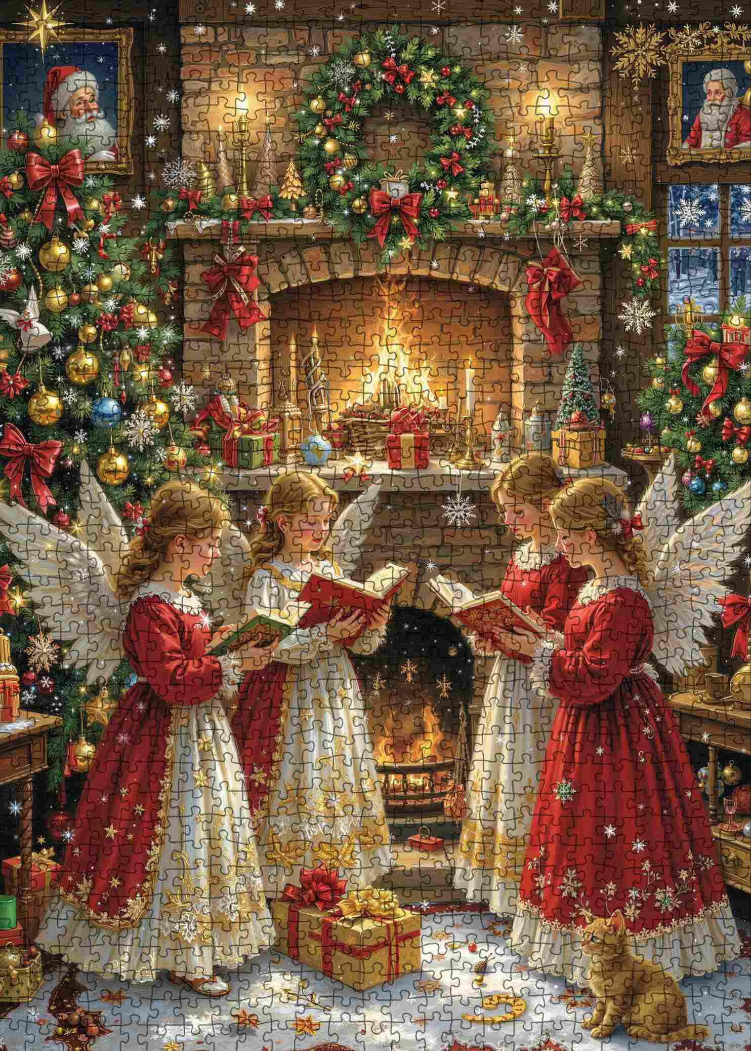 Christmas Angels Singing by the Fireplace Jigsaw Puzzle
