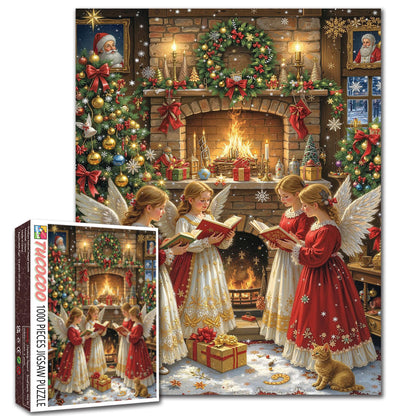 Christmas Angels Singing by the Fireplace Jigsaw Puzzle