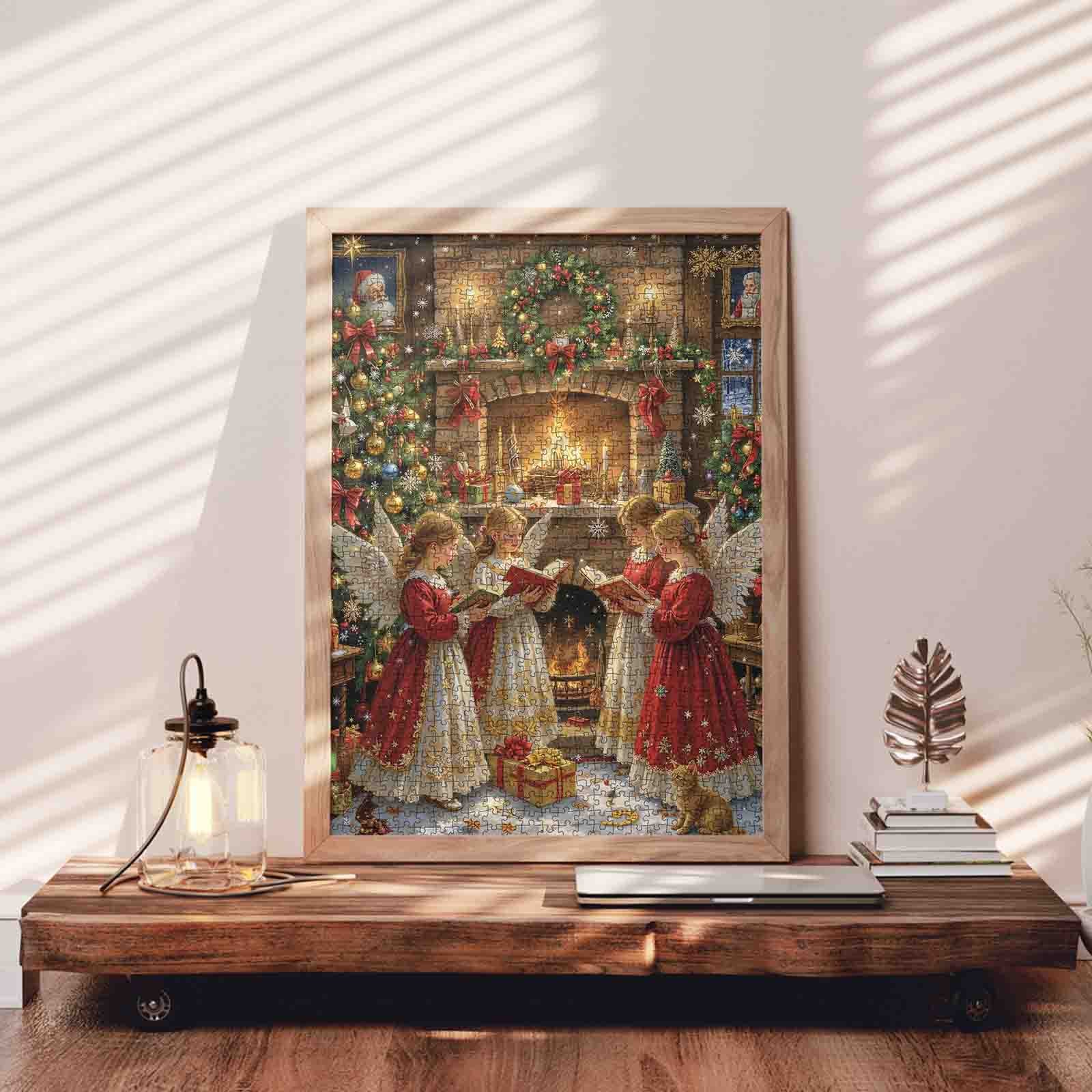 Christmas Angels Singing by the Fireplace Jigsaw Puzzle