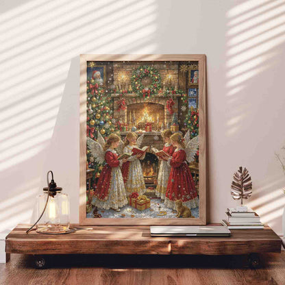 Christmas Angels Singing by the Fireplace Jigsaw Puzzle