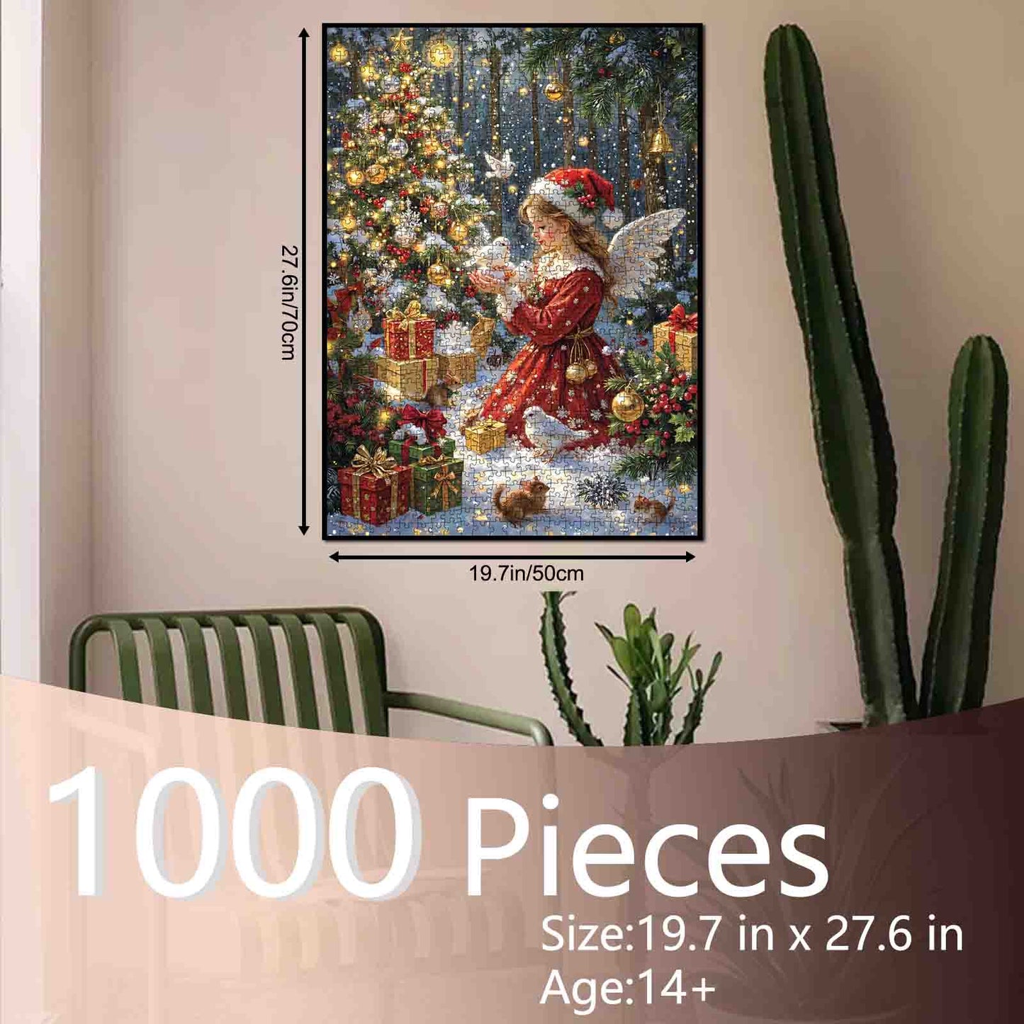 Christmas Angel with Gifts in Snowy Forest Jigsaw Puzzle