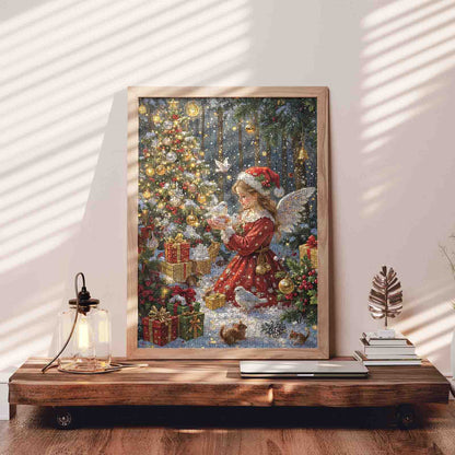 Christmas Angel with Gifts in Snowy Forest Jigsaw Puzzle