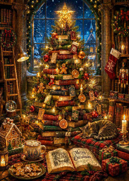 Christmas Book Tree Library Jigsaw Puzzle