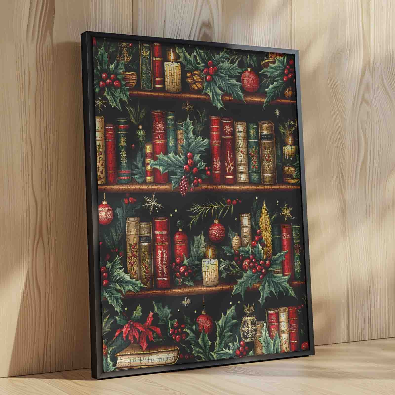 Christmas Bookshelf with Candles and Holly Jigsaw Puzzle