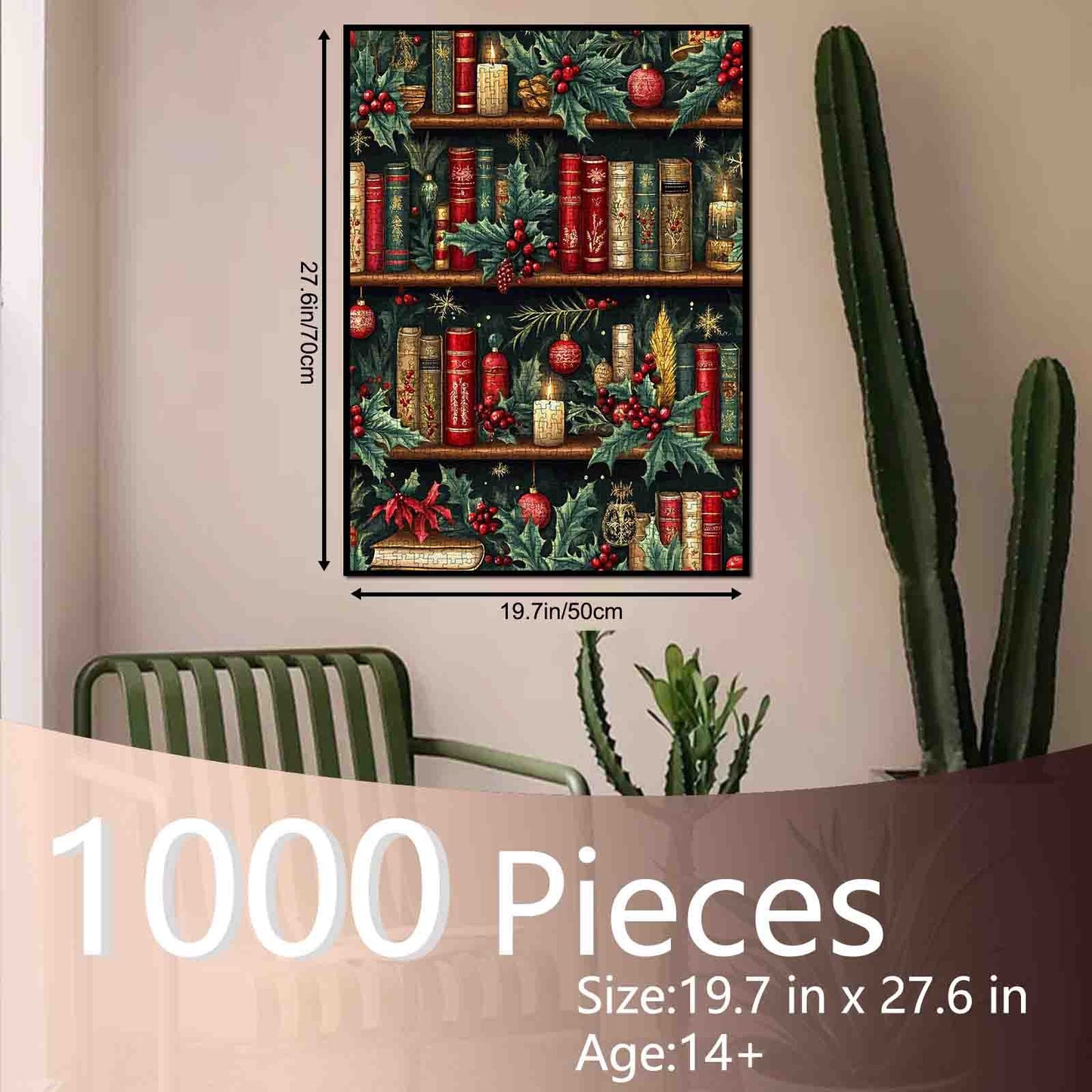 Christmas Bookshelf with Candles and Holly Jigsaw Puzzle