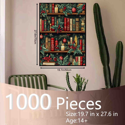 Christmas Bookshelf with Candles and Holly Jigsaw Puzzle